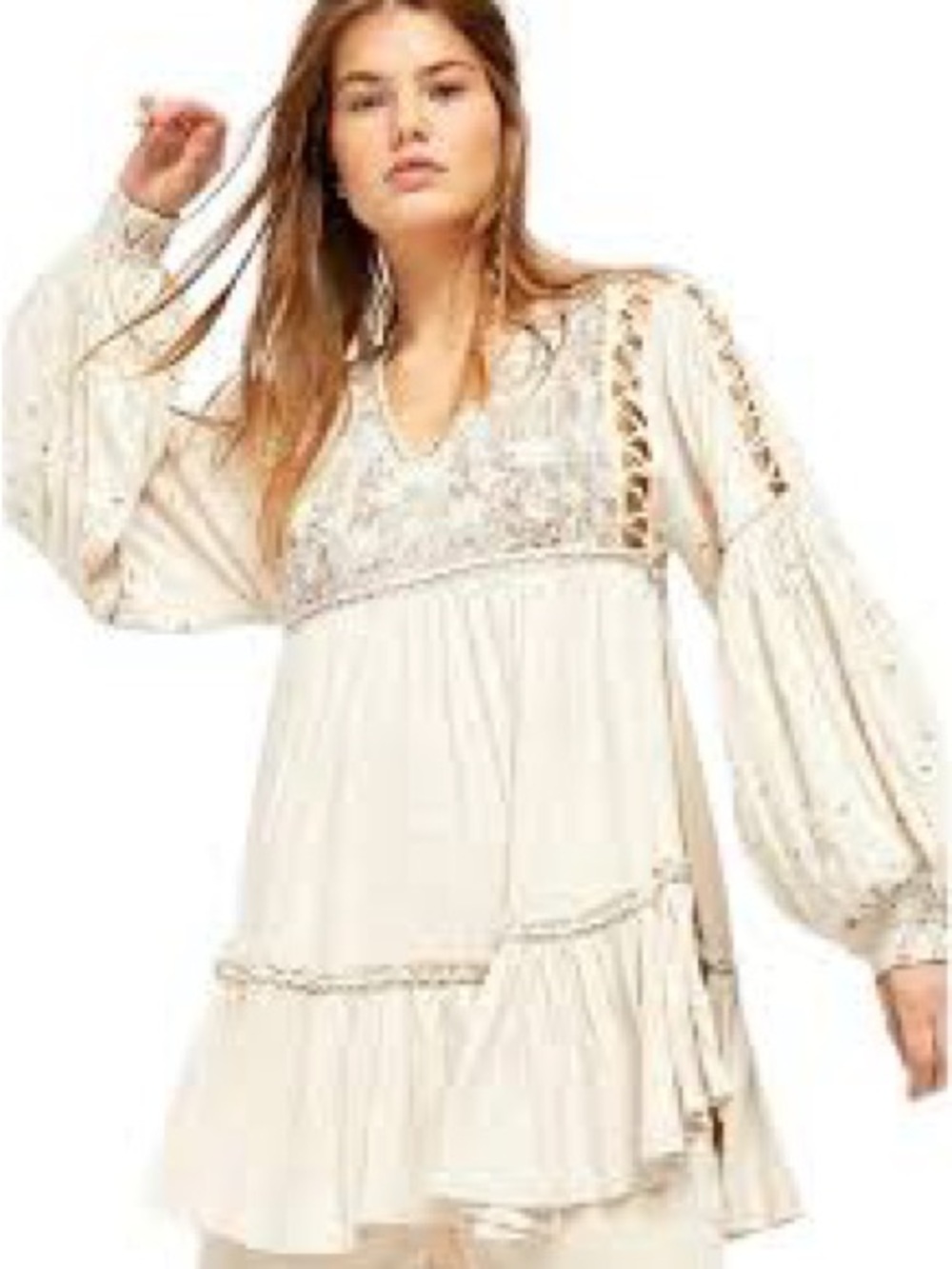 Free People much love Bohemian Embroidered Peasant Dress/top- FLAW!!!
